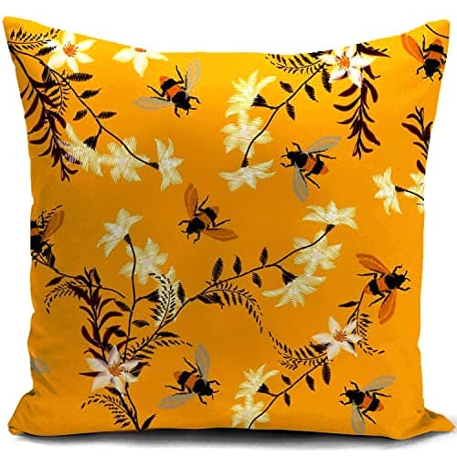Image of HUASHUZI Bee Cushion Cover Yellow Mustard Double Sided Printing Bee Gifts for Women Throw Pillow Case Outdoor Decor Home Garden Decorate for Livingroom Couch Patio Furniture Sofa 18"x18"(45x45cm)