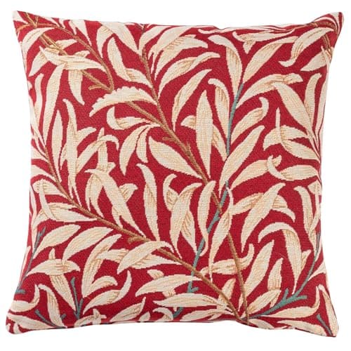 Image of Linen Loft William Morris Willow Bough Tapestry Cushion in Classic Red. Botanical Interweaving Willow Tree. 17x17 Square Cushion Cover