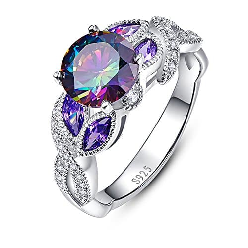 Image of Bonlavie 925 Sterling Silver Topaz Engagement Rings for Women 3.6ct Rainbow Sapphire Promise Wedding Band Size T 1/2
