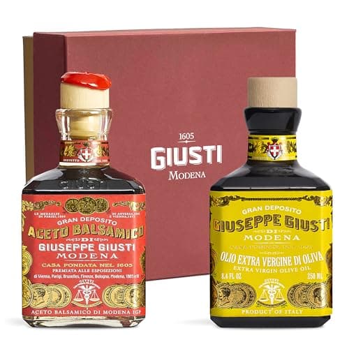 Image of Giuseppe Giusti Balsamic Vinegar and Olive Oil Set Gran Deposito Aceto Balsamico Di Modena PGI and Extra Virgin Olive Oil From Italy Gift Set Cold Pressed Oil and Vinegar Gourmet Cooking Gifts