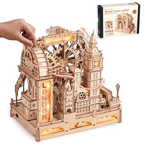 Image of ROBOTIME 3D Wooden Puzzle Marble Run Building Kit – London City Model with Lights for Adults & Teens, Mechanical DIY Landmark Puzzle, Educational Gift & Home Decor, EGB01