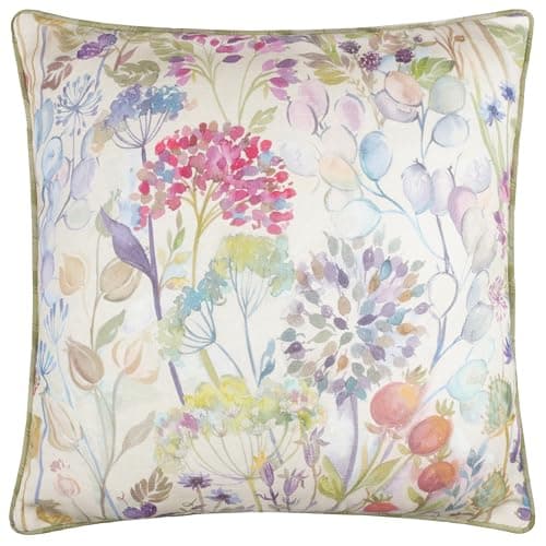 Image of Voyage Maison Country Hedgerow Outdoor Polyester Filled Cushion – Floral Tartan Water Resistant Decorative Pillow (Moss – 45x45cm)