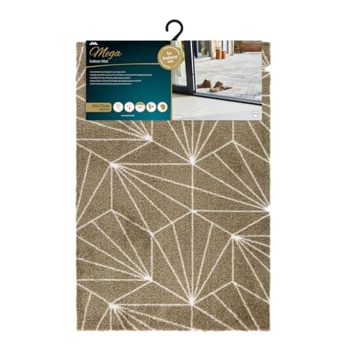Image of JVL Mega Mat Machine Washable Entrance Doormat, 50x75cm, Brown Geo