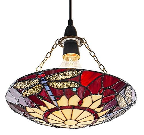 Image of Traditional Red Dragonfly Tiffany Glass Easy Fit Pendant Shade by Happy Homewares