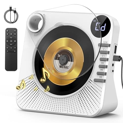 Image of Greadio Portable CD Player with Bluetooth 5.1, CD Players for Home, CD Music Player with Speakers, Remote Control, Dust Cover, LED Display, HiFi Sound, AUX/USB Playback, Earphone Jack (White)