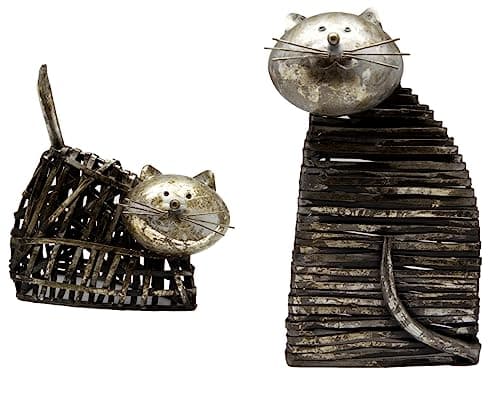Image of Fabulous Felines Pair Metal Cat Sculptures, Cat Figurines, Cat Statues, Twisted Iron Cat Ornaments for Home and Garden, for Animal Lovers