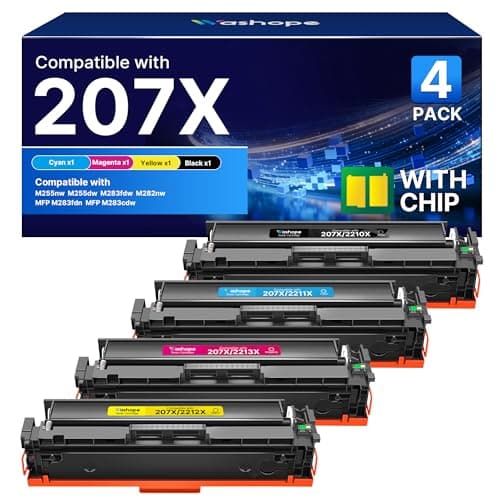 Image of 207X 207A Toner Cartridge With Chip Compatible for HP 207X 207A Color Laserjet Pro MFP M283fdw M255dw M283fdn M282nw M255nw W2210A W2211A W2212A W2213A (Black Cyan Yellow Magenta 4-Pack)
