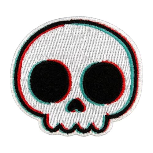 Image of Urbanski Patch Cute Skull with Glitch Effect Embroidered Iron-On Patch 6.8 x 7.5 cm | Sew or Iron On Applique Badge