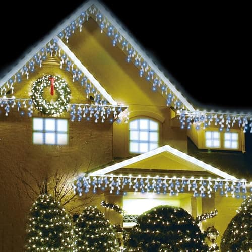 Image of AMOS 480 LED Snowing Icicle Lights – 14m Indoor & Outdoor Christmas Decorations with 8 Light Modes, White Cable, Energy-Efficient Festive Lighting