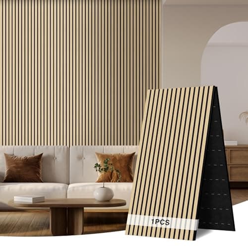 Image of AKK-ART Acoustic Wall Panels 2400x600mm-1.44m² Folding Wooden Slat Wood Wall Panels,Decorative & Sound Absorbing Wood Acoustic Panels for Home Living Room Bedroom(Oak+L)