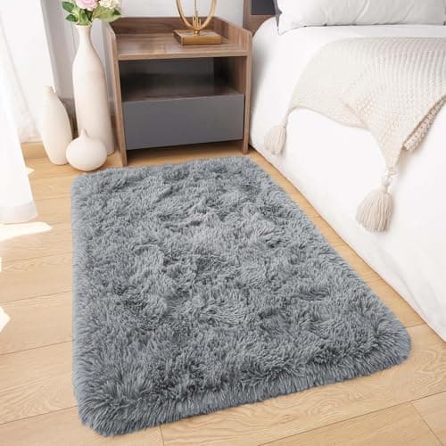 Image of BedLooms Rugs Living Room Small 50x80 CM – Grey Area Rugs for Bedroom Anti Slip – Modern Super Soft Plush Carpets Fluffy Shaggy Rug for Lounge, Dining Room – Non Shedding Bedside Rug for Kids Room