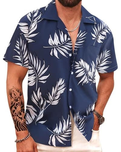 Image of APTRO Men's Hawaiian Shirt Short Sleeved Floral Summer Beach Funky Party Holiday Shirt HW024 Navy XXL