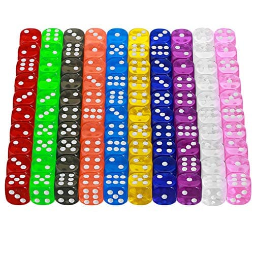 Image of YOUSHARES 100Pcs Dice Set of 10 Transparent Colors – 16mm 6 Sided Standard Dice with A Velvet Carrying Bag, Board & Tenzi Games and Other Casino Games