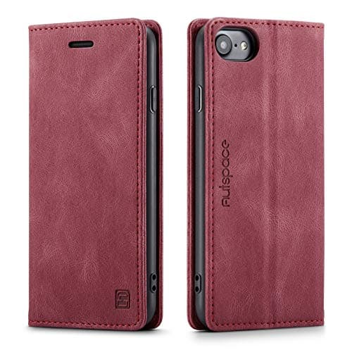 Image of LOLFZ Wallet Case for iPhone SE 2022 iPhone SE 2020 iPhone 7 iPhone 8 iPhone 6 iPhone 6S, Magnetic Flip Leather Case with RFID Block Card Slots Kickstand Shockproof Protective Cover - Red