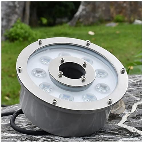 Image of LED Pool Underwater Light, Submersible LED Ring Fountain Lamp, IP68 Waterproof Stainless Steel Landscape Lights, 12V Low Voltage Middle Hole LED Pond Lights, for Aquarium, Garde(Cold White,6W(12V))