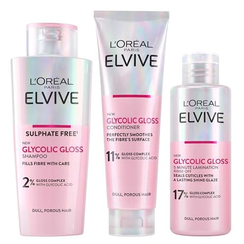 Image of L'Oréal Paris Elvive Glycolic Gloss Shampoo and Conditioner Set for Dull Porous Hair, Get The Shiniest Hair of Your Life, Glossing Routine for Mirror-Like Shine