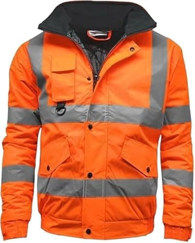 Image of ANZEE® Men’s Hi-Vis Safety Bomber Jacket Waterproof Reflective Workwear Coat with Two-Tone Design and Secure Pockets (UK S–3XL) (UK, Alpha, M, Regular, Regular, Orange)