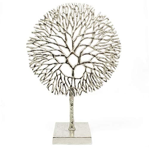 Image of Carousel Home and Gifts Silver Coral Sculpture Decorative Ornament on Metal Stand Tree Of Life Jewellery Stand - Silver Metal Coral Ornament On Aluminium Base