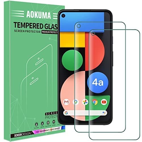 Image of AOKUMA Google Pixel 4A 5G Tempered Glass Screen Protector, [2 Pack] Premium Quality Guard Film, Case Friendly, Shatterproof, Shockproof, Scratchproof oilproof