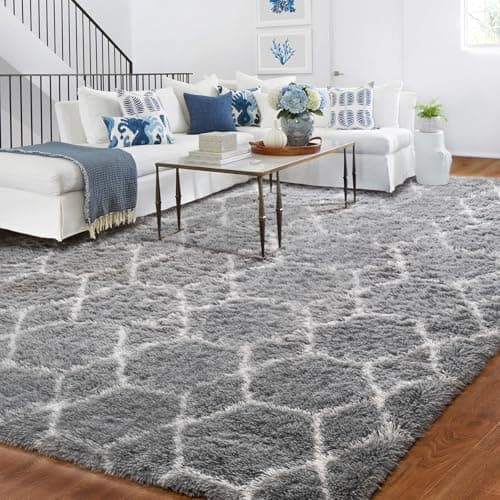 Image of Geometric Rug for Bedroom, 90x150cm Grey and White Rugs Living Room, Machine Washable Non-Shedding Non Slip Rug, Thick Soft Fluffy Carpet, Geometric Rugs for Kids Room, Kitchen, Lounge, Bedside