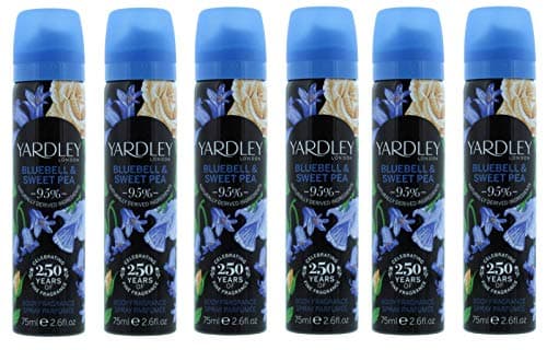 Image of Pack of 6, Yardley Of London Bluebell & Sweet Pea Deodorising Body Spray 75ml