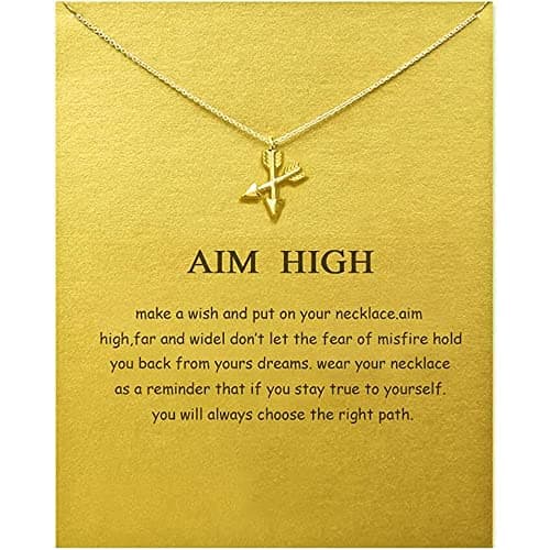 Image of upeilxd Message Card Gold Arrow Pendant Necklace Friendship Butterfly Sun Good Luck Elephant Pendant Y Bar Chain Necklace for Women Girl Gift (gold X arrow)