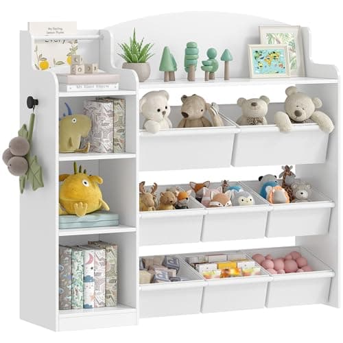 Image of Hzuaneri Toy Storage Units for Kids, Children's Toy Organiser with 8 Fabric Bins, Kids Bookcase with Display Rack for Bedroom, Nursery, Playroom, Kindergarten, White, KB42003W