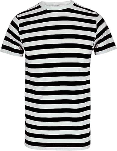 Image of FNA FASHIONS Unisex Striped T-Shirts, Premium Cotton Blend T-Shirts (UK, Alpha, S, Regular, Regular, Black and White)