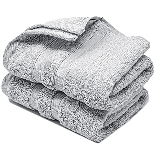 Image of Hand Towels 600gsm ZERO TWIST Cotton Highly Absorbent & Quick Dry Luxury Hotel Quality Luxe Collection Fade Resistant 50x80cm (Silver Grey, Pack Of 2)