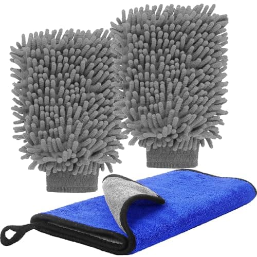 Image of tallkeey 3 Pcs Car Wash Mitts Set, Double Sided Microfiber Car Washing Mitts, Super Absorbent Microfibre Cars Wash Mitt, Cleaning Mitt Glove for Cars Cleaning