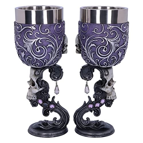 Image of Nemesis Now B5168R0 Deaths Desire Twin Skull Heart Set of Two Goblets, Purple, 18.5cm