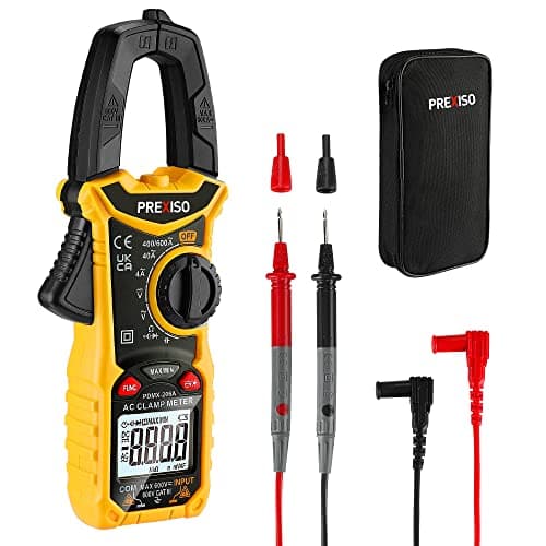 Image of PREXISO Digital Clamp Meter, 600A AC Current, 600V AC/DC Voltage Digital Multimeter, Test for Capacitance, Continuity, Resistance and Frequency, True-RMS with LCD Backlight, 2 AAA Batteries Included