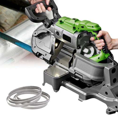 Image of agreilduite 1100W Portable Band Saw with Removable Alloy Steel Base, 4.7-Inch Deep Cut Bandsaw for Metal,6-speed adjustment/0-45° angle cutting,Cold cutting metal saw with 3-size saw blade (6pcs)