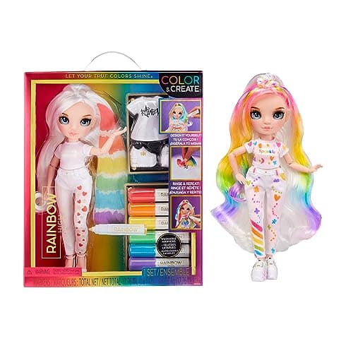 Image of Rainbow High Colour & Create Fashion DIY Doll - Blue Eyes, Straight Hair, Bonus Top & Shoes, and Washable Rainbow Markers - Colour, Create, Play, Rinse, Repeat - For Kids 4-12 Years Old & Collectors