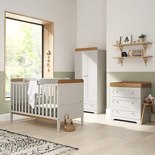 Image of Tutti Bambini Rio 3-Piece Nursery Furniture Set - 2-in-1 Baby Cot Bed, Baby Changing Table with Drawers + Nursery Wardrobe for Baby Storage, Baby Furniture Set, Baby Storage (Dove Grey)
