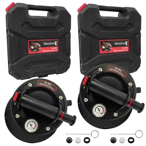 Image of 2pcs Vacuum Suction Cups Heavy Duty Glass Suckers Lifters 8 Inch Glass Lifters Vacuum Lifting Pads Tools with Pressure Gauge Carrying Case for Granite Tiles Marble Windows 440lbs Load Capacity