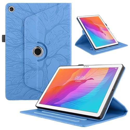 Image of TEDTIKJT Tablet Cover for Huawei MatePad T 10 9.7" 2021 Cover PU Leather 360 Degree Rotating Stand Protective Flip Case for Huawei MatePad T 10 9.7" Tablet Case, Blue Life Tree