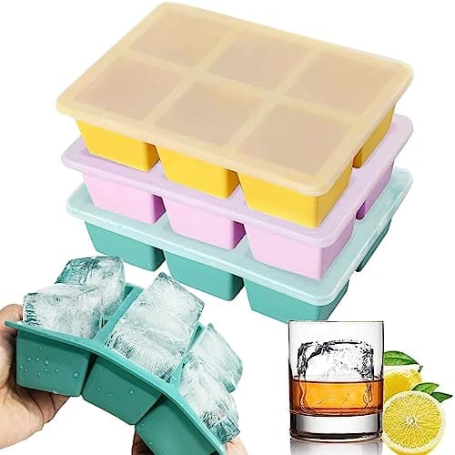 Image of Theuwnee Ice Cube Tray, Easy-Release Silicone Ice Moulds with Removeable Lids, Perfect for Chilled Drinks, Freezer Food, Whiskey and Cocktail, Big Size, LFGB Certified and BPA Free (Yellow)