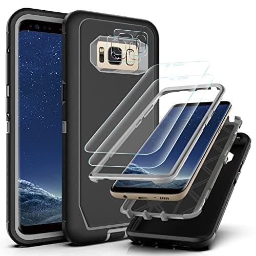 Image of YmhxcY for Galaxy S8 Case Samsung S8 Cases with Self Healing Flexible TPU Film[2 Pack] and Camera Lens Screen Protective Film[2 Pack],Heavy Protection Cover For Samsung Galaxy S8-Black/Grey