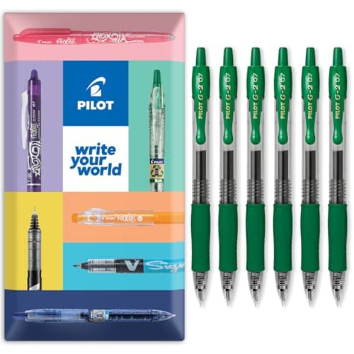 Image of PILOT G-2 Retractable Gel Ink Rollerball Pens - 0.7mm Nib Tip - In Envelope Gift Packaging - Pack Set of 6 - Green Ink