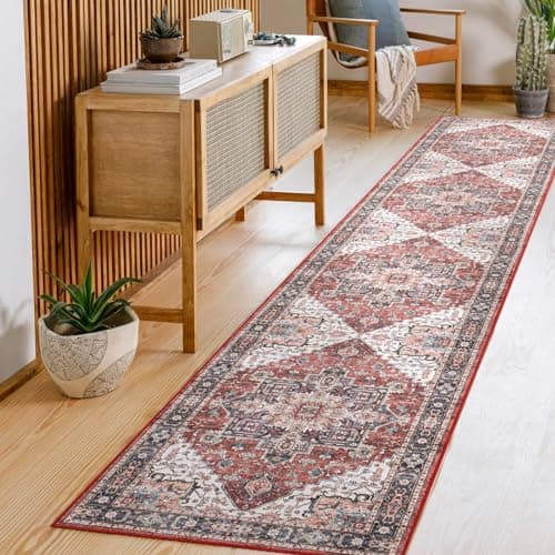 Image of Carvapet Washable Hallway Runner Rug 60x300cm Long Thin Rug Runner Red Area Rug Vintage Medallion Floor Carpet Rugs for Living Room Corridor Kitchen