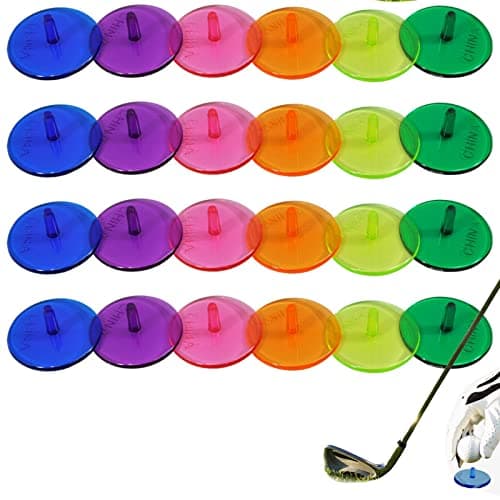 Image of Suxgumoe Golf Ball Position Marker, 100 Pcs Transparent Multicolor Flat Round Position Mark Set 25mm Plastic Golf Mark Accessories (Random Color)