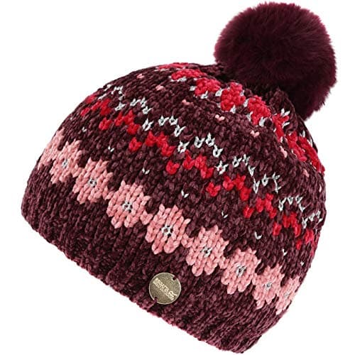 Image of Regatta Hedy Lux Hat III Chenille Knit With Lrex Thread and Faux Fur Pom Poms Headwear - Fig, 4-6