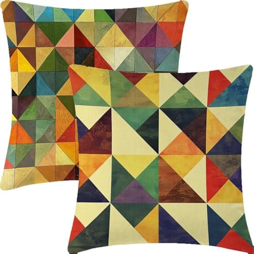 Image of Multicolor Cushion Covers 45x45cm, Geometry Decorative Pillow Cases 2 Pack, Fluffy Decorative Pillows, Velvet Square Soft Cushion Cover with Invisible Zip for Sofa Chair Living Room Bedroom -2636