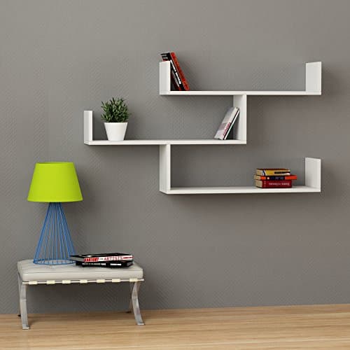 Image of HOCUS PICUS 3 Tier Wall Shelf, Modern Design, 3 Piece Floating Shelf, Many Colour Options, Easy to Assemble, Living Room Office Storage - 119x 66.5x22cm (White)