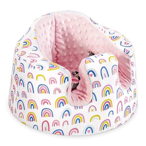 Image of Seat Cover Compatible with Bumbo Seat and Nuby Seat,Floor Seat Cover for Boys and Girls,Removable Breathable Baby Seat Cover,New Designed,Anti-Slip,Seat Not Included (Pink Rainbow Plus Velvet)