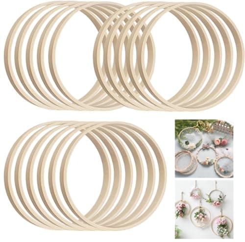 Image of Pack of 16 Bamboo Floral Hoop 10 cm Wooden Rings for Crafts Dream Catcher Rings Wooden Flower Wreath for DIY Valentine's Day Anniversary Wedding Wreath Decoration Wall Hanging