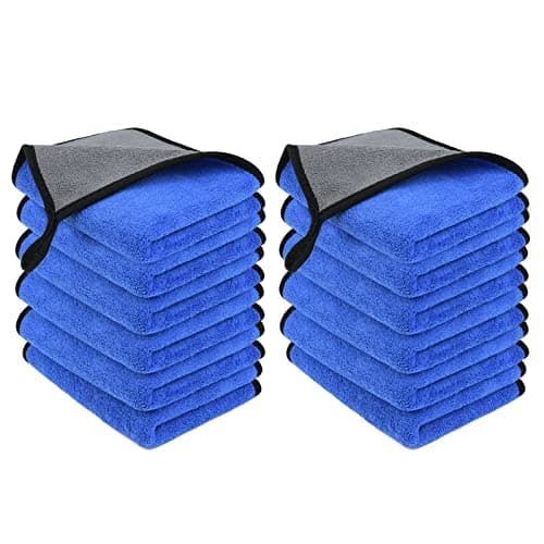 Image of URAQT Microfibre Cleaning Cloths, 12 Pack Car Cleaning Cloths, Two-layer Thickened Microfibre Towels, Lint Free Super Absorbent Cleaning Towel for Household and Car Washing, Drying, Detailing, 40x30cm