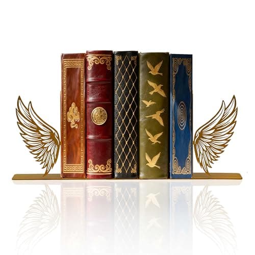 Image of Zckjnoi Gold Angel Wings Metal Bookends – Decorative Metal Book Ends for Shelves, Cute Gold Book Holders, Unique Book Stoppers for Home Decor (8.1" x 1.2" x 5.1")