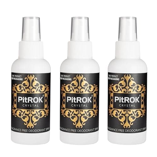 Image of PitROK Crystal Deodorant. Pack of 3 x 100ml Pump Spray, Fragrance Free, Vegan, Cruelty Free, Sensitive Skin Deodorant, with Aloe Vera and Grapefruit Seed Extract, Gender Neutral. Made in the UK